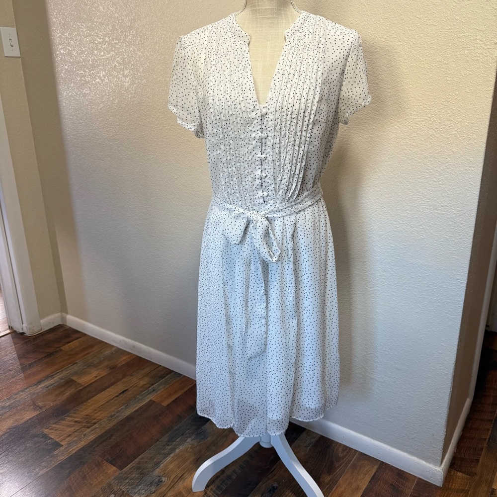 JBS - Women’s Dress - Size 12 - White & Black Polka Dot - Belted